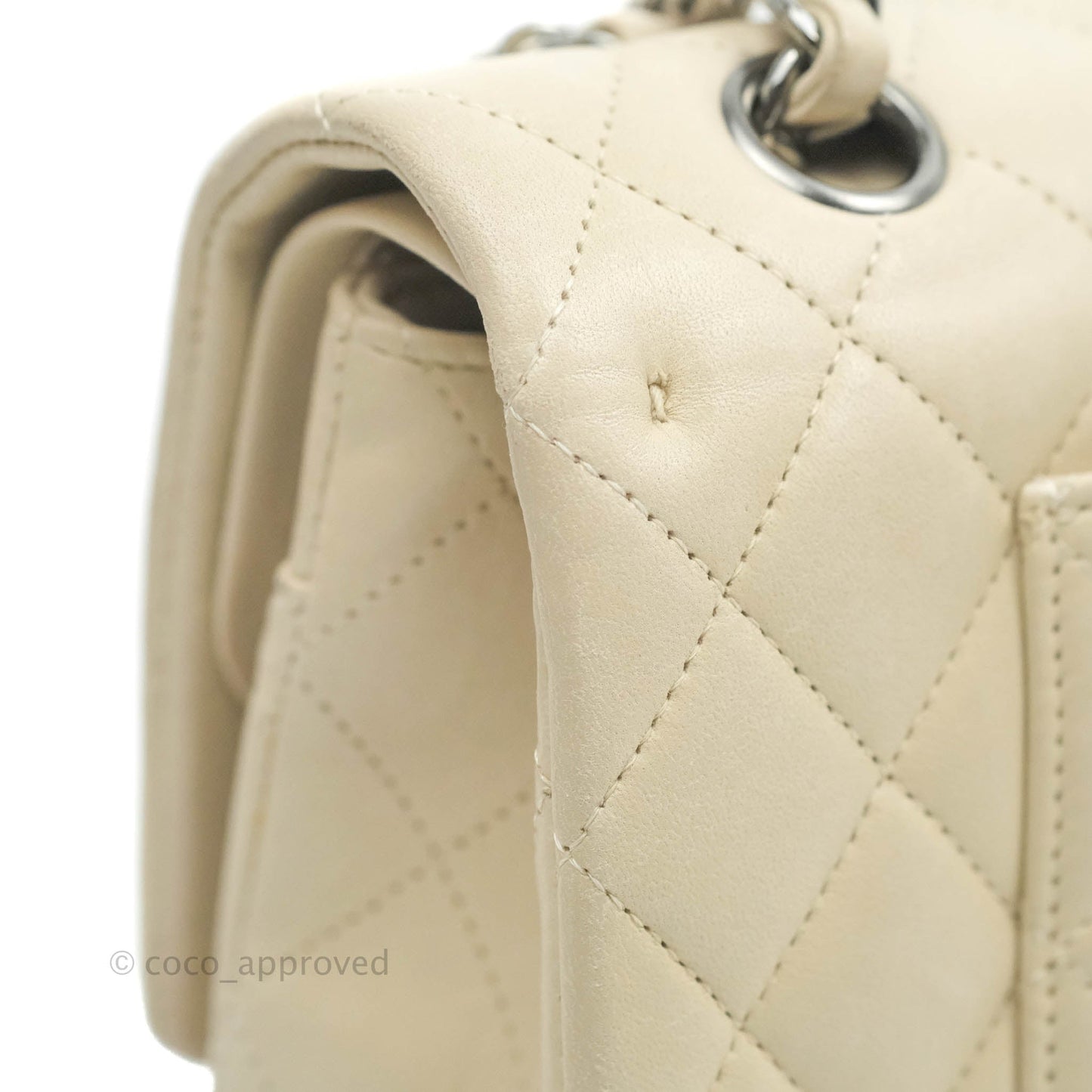 Chanel Classic M/L Medium Double Flap Light Beige Lambskin Gun Metal