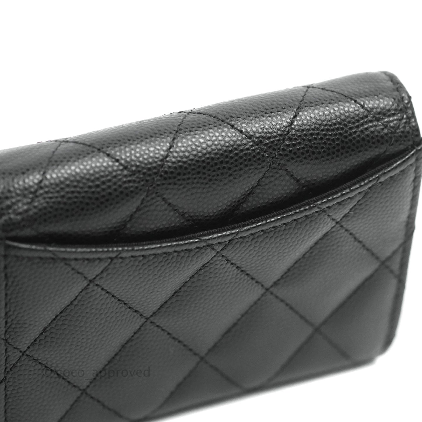 Chanel Quilted Small Flap Card Holder Black Caviar Silver Hardware