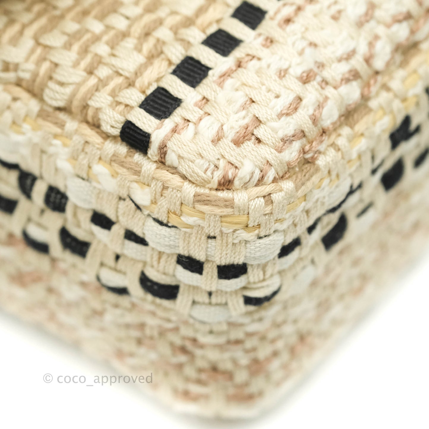 Chanel M/L Medium Flap Beige Tweed Chain Braid Aged Gold Hardware 19P