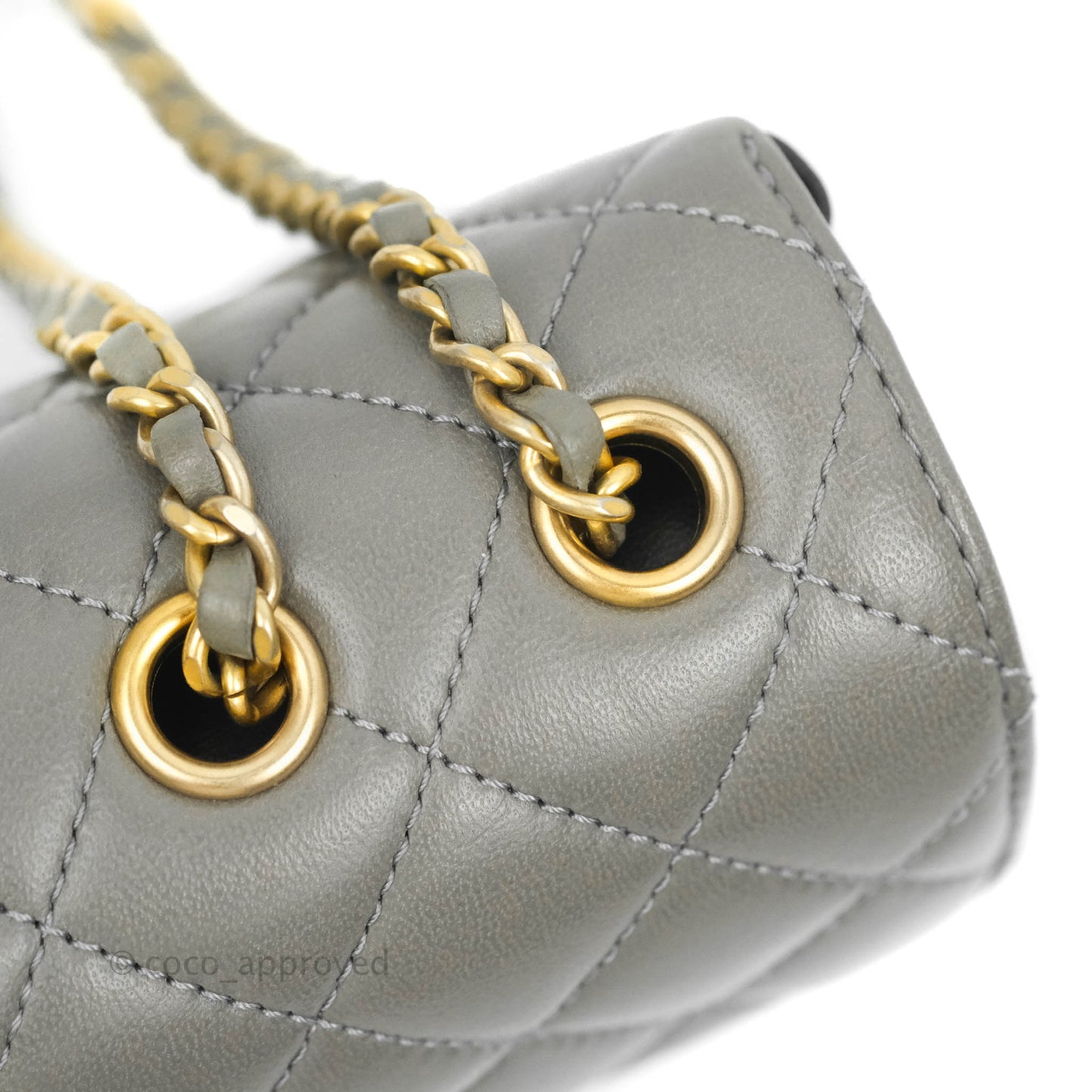 Chanel Small Enamel CC Flap Bag Quilted Grey Lambskin Aged Gold Hardware