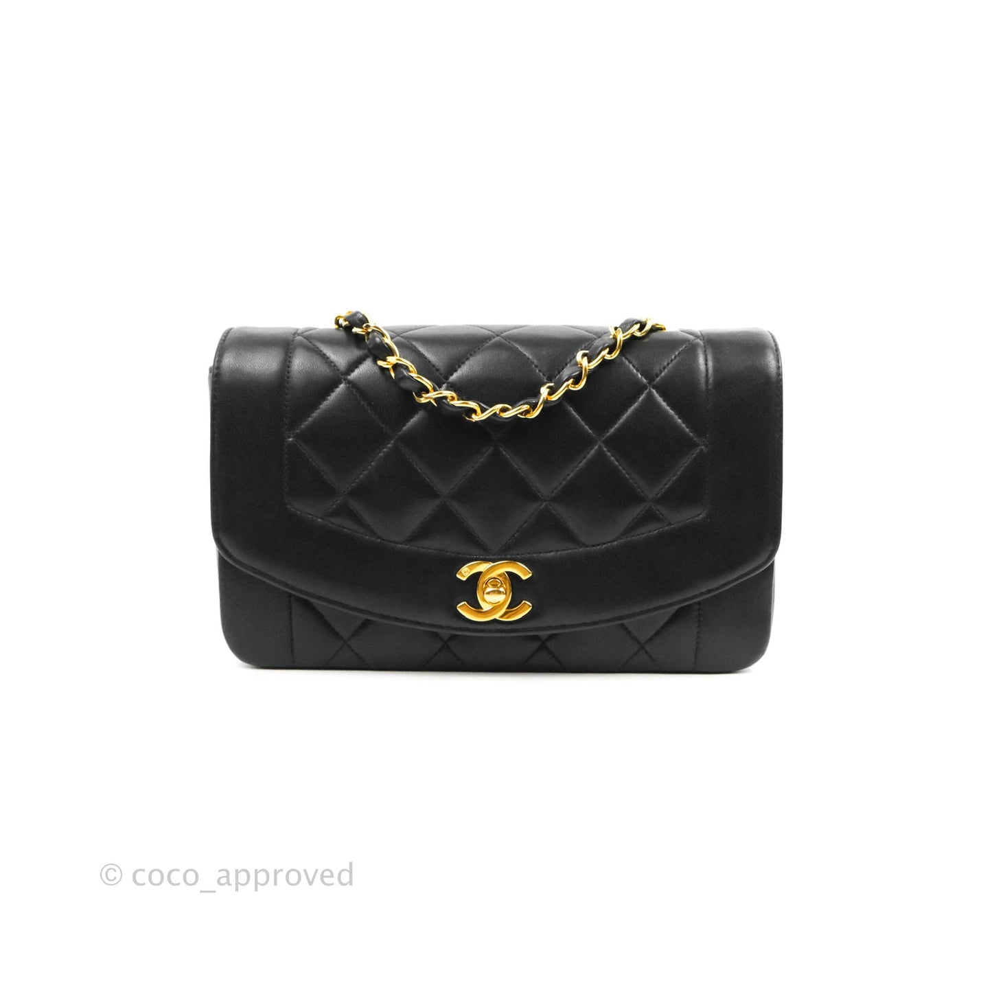 Chanel Vintage Small Quilted Classic Diana Flap Bag Black Lambskin 24K Gold Hardware