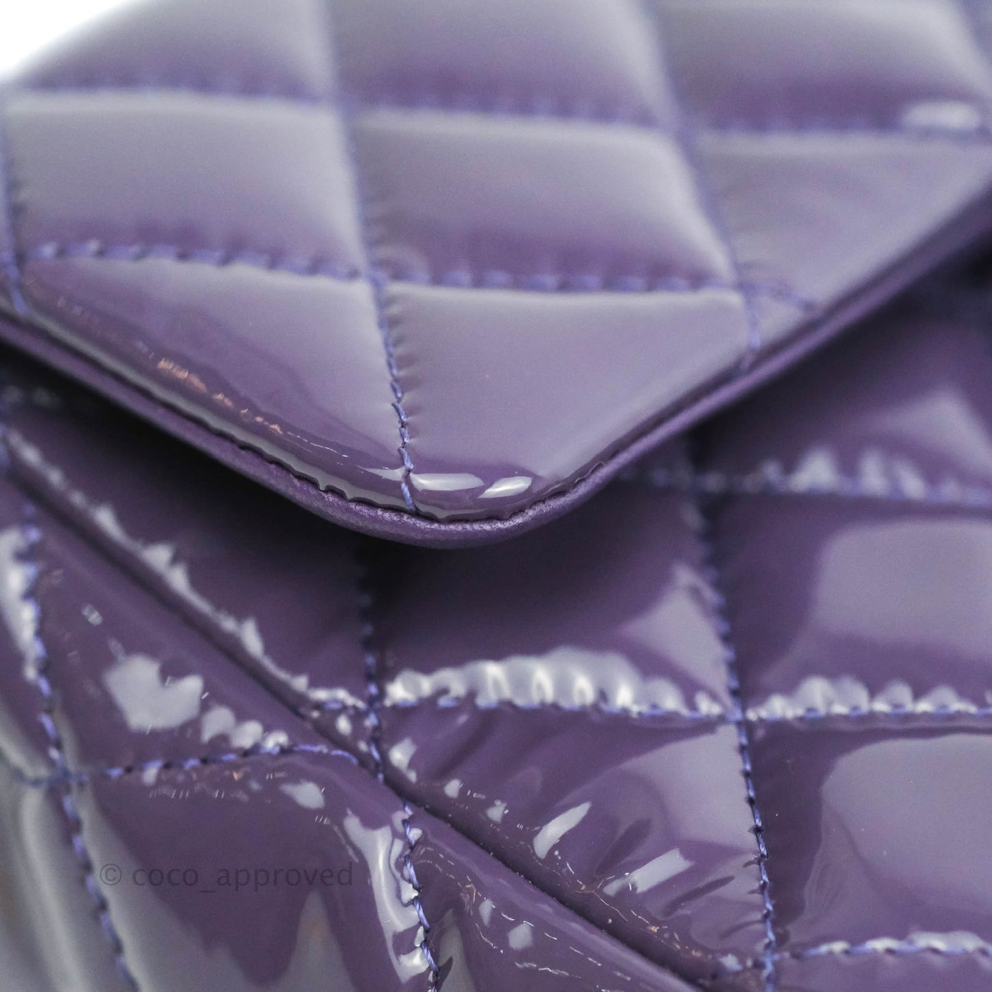 Chanel Quilted Mini Rectangular Flap Purple Patent Gun Metal