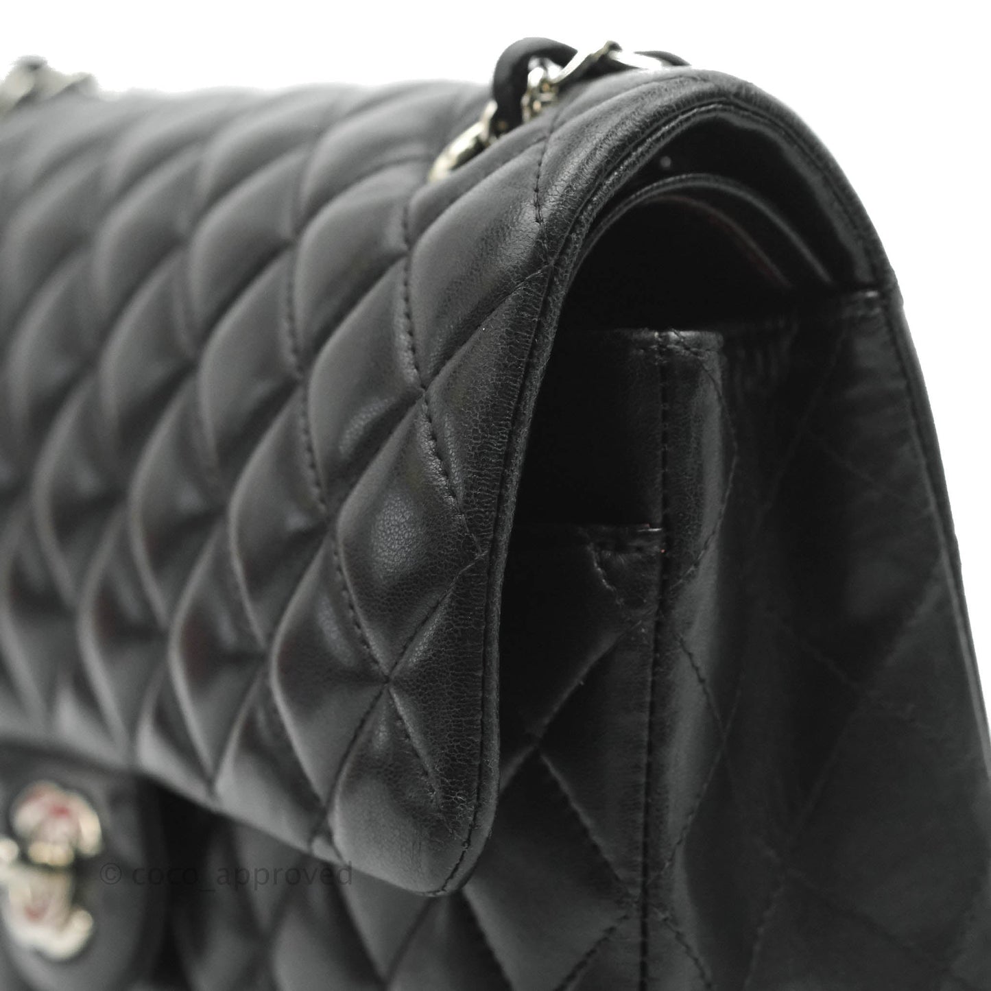 Chanel Classic M/L Medium Double Flap Black Lambskin Silver Hardware