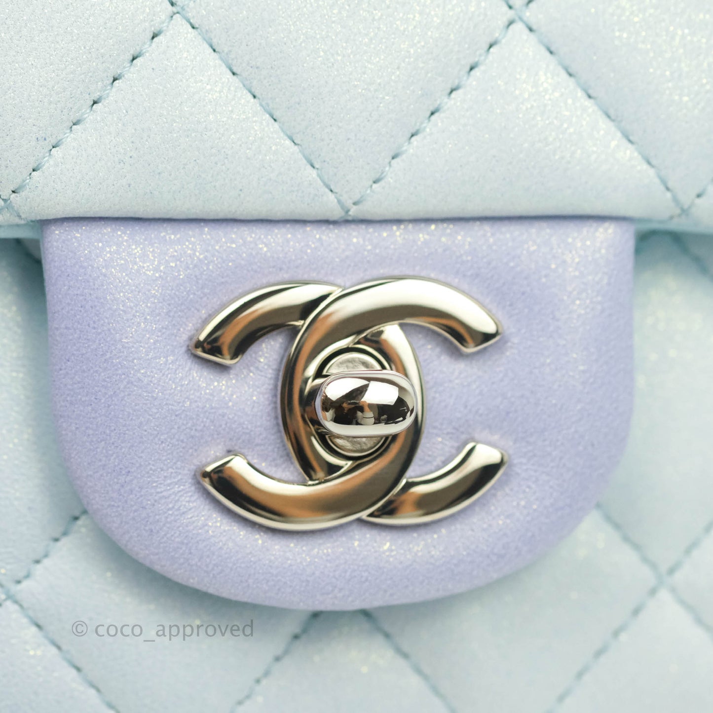 Chanel Quilted Mini Rectangular Flap Iridescent Blue Silver Hardware