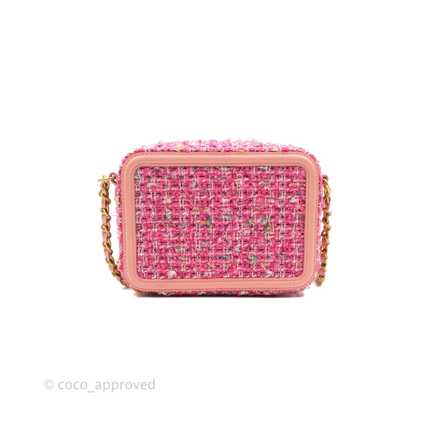 Chanel CC Filigree Vanity Clutch With Chain Pink Tweed