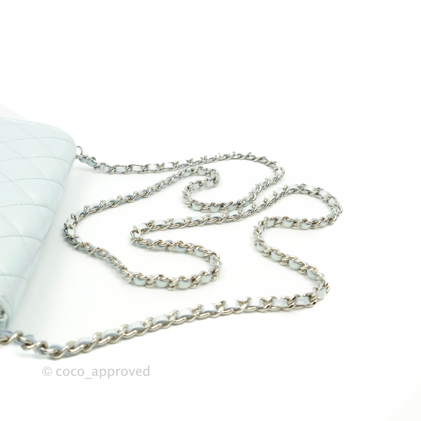 Chanel WOC Quilted Iridescent Light Blue Calfskin Silver Hardware
