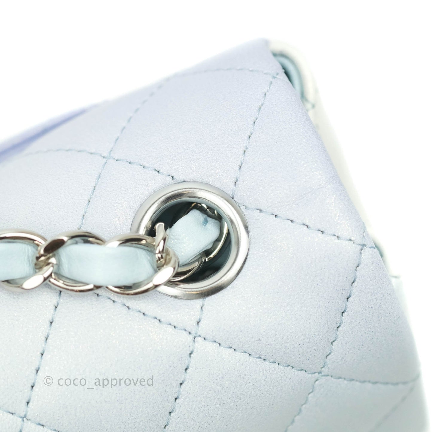 Chanel Quilted Mini Rectangular Flap Iridescent Blue Silver Hardware