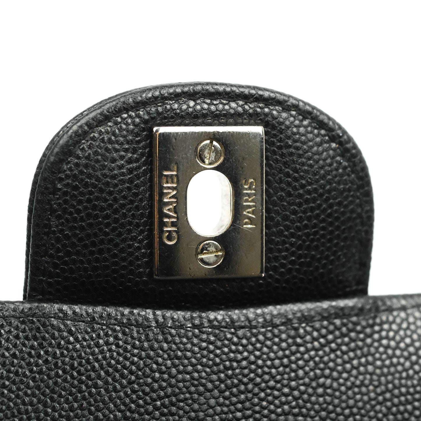 Chanel Classic M/L Medium Chevron Double Flap Black Caviar Silver Hardware