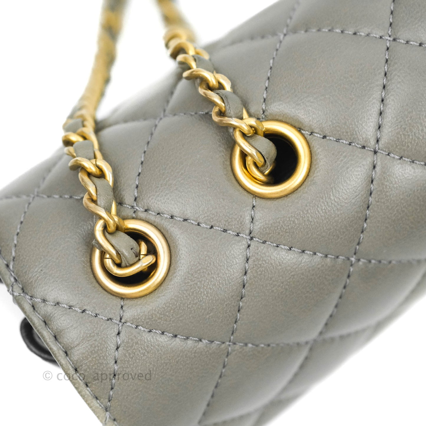 Chanel Small Enamel CC Flap Bag Quilted Grey Lambskin Aged Gold Hardware