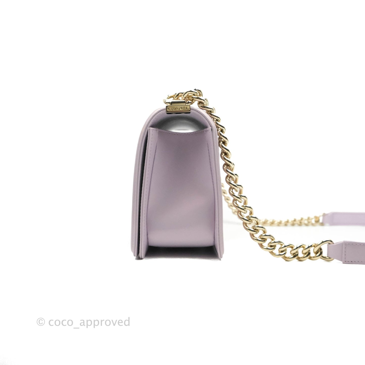 Chanel Quilted Medium Boy Iridescent Lilac Calfskin Light Gold Hardware