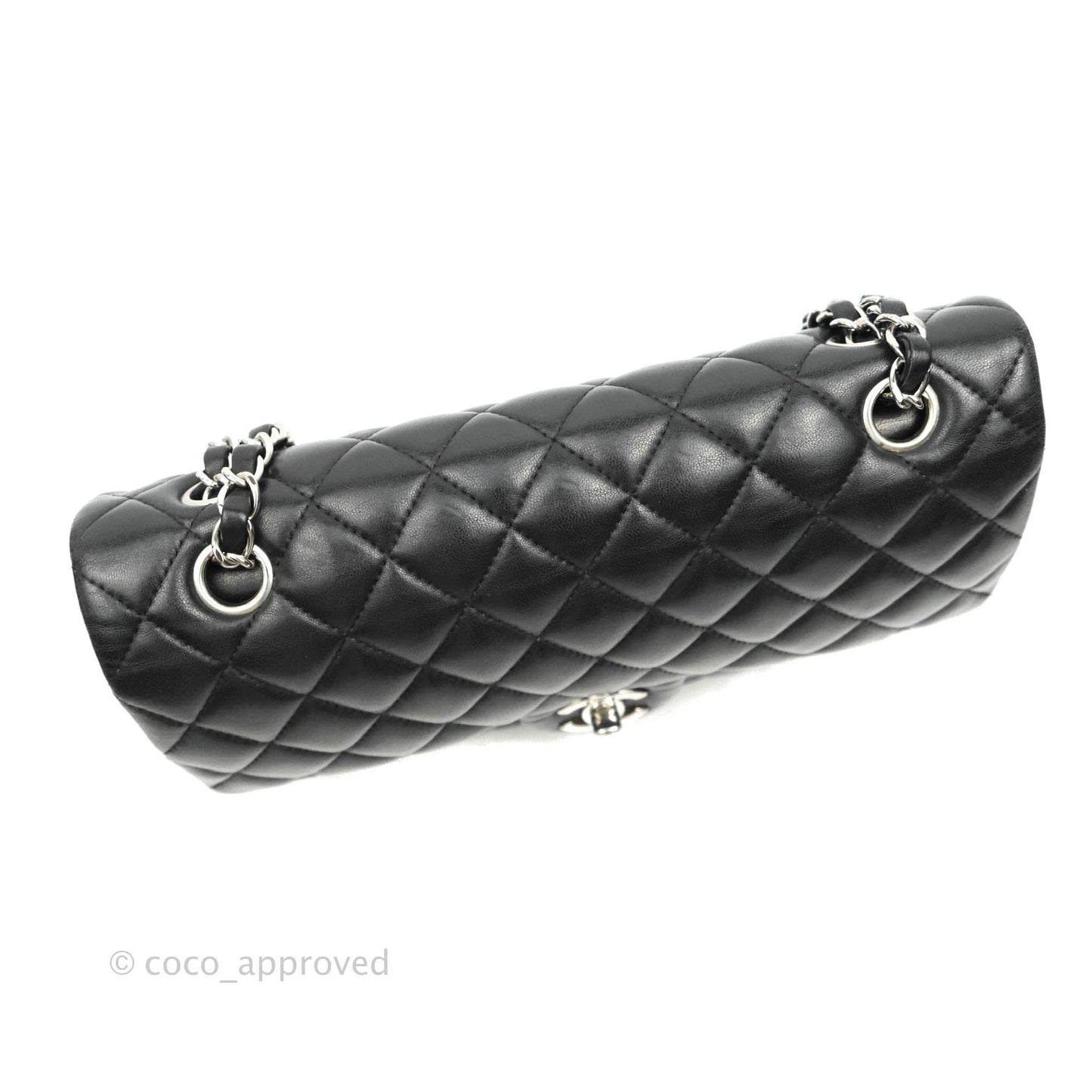 Chanel Classic M/L Medium Double Flap Black Lambskin Silver Hardware