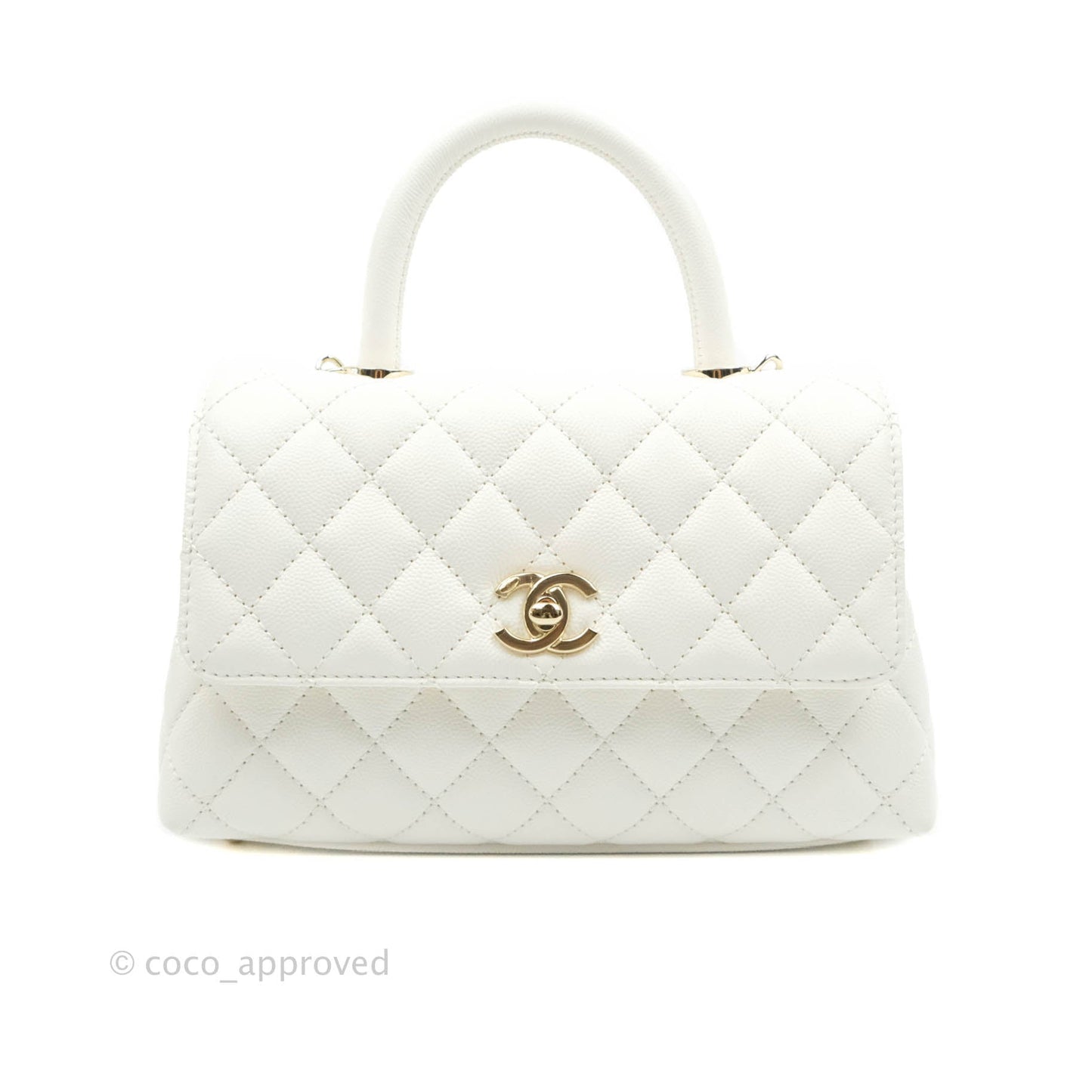 Chanel Mini (Small) Coco Handle Quilted White Caviar Gold Hardware