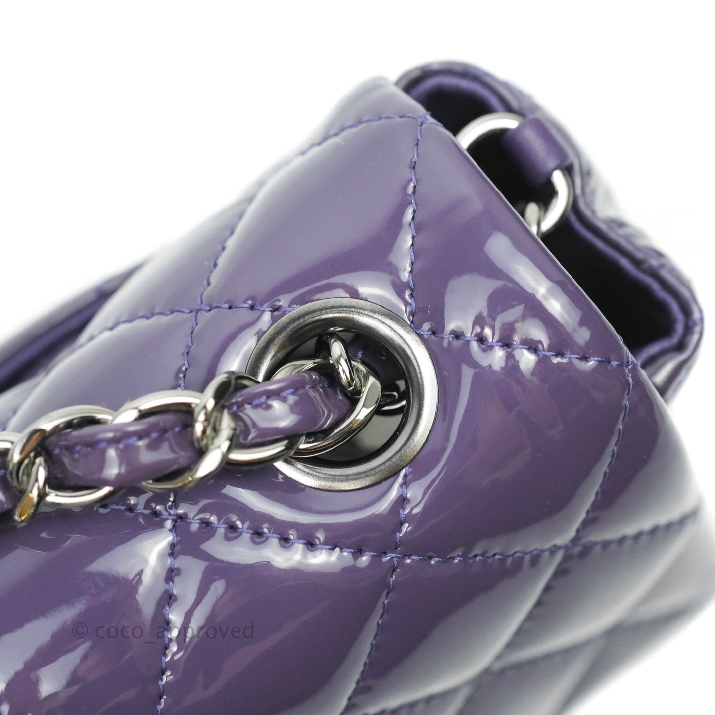 Chanel Quilted Mini Rectangular Flap Purple Patent Gun Metal
