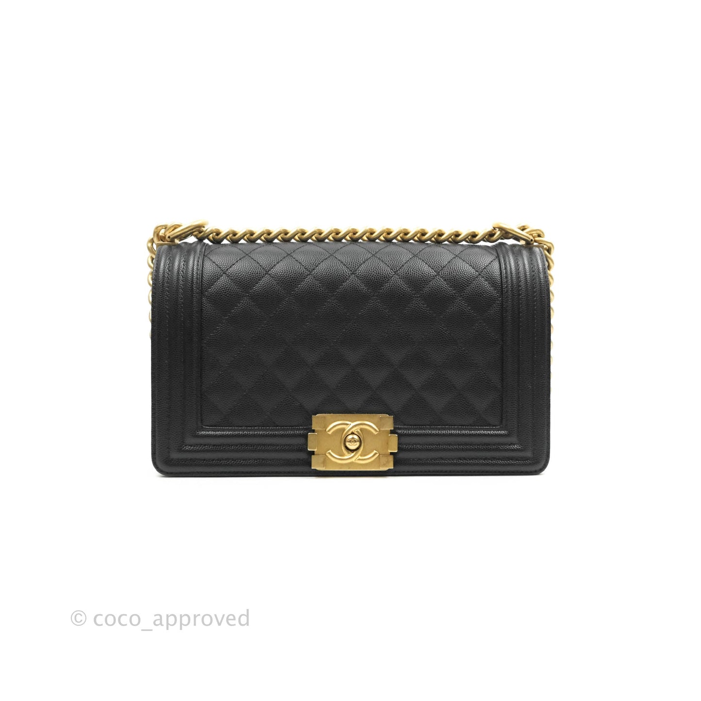 Chanel Medium Quilted Boy Black Caviar Aged Gold Hardware