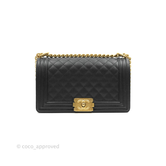 Chanel Medium Quilted Boy Black Caviar Aged Gold Hardware