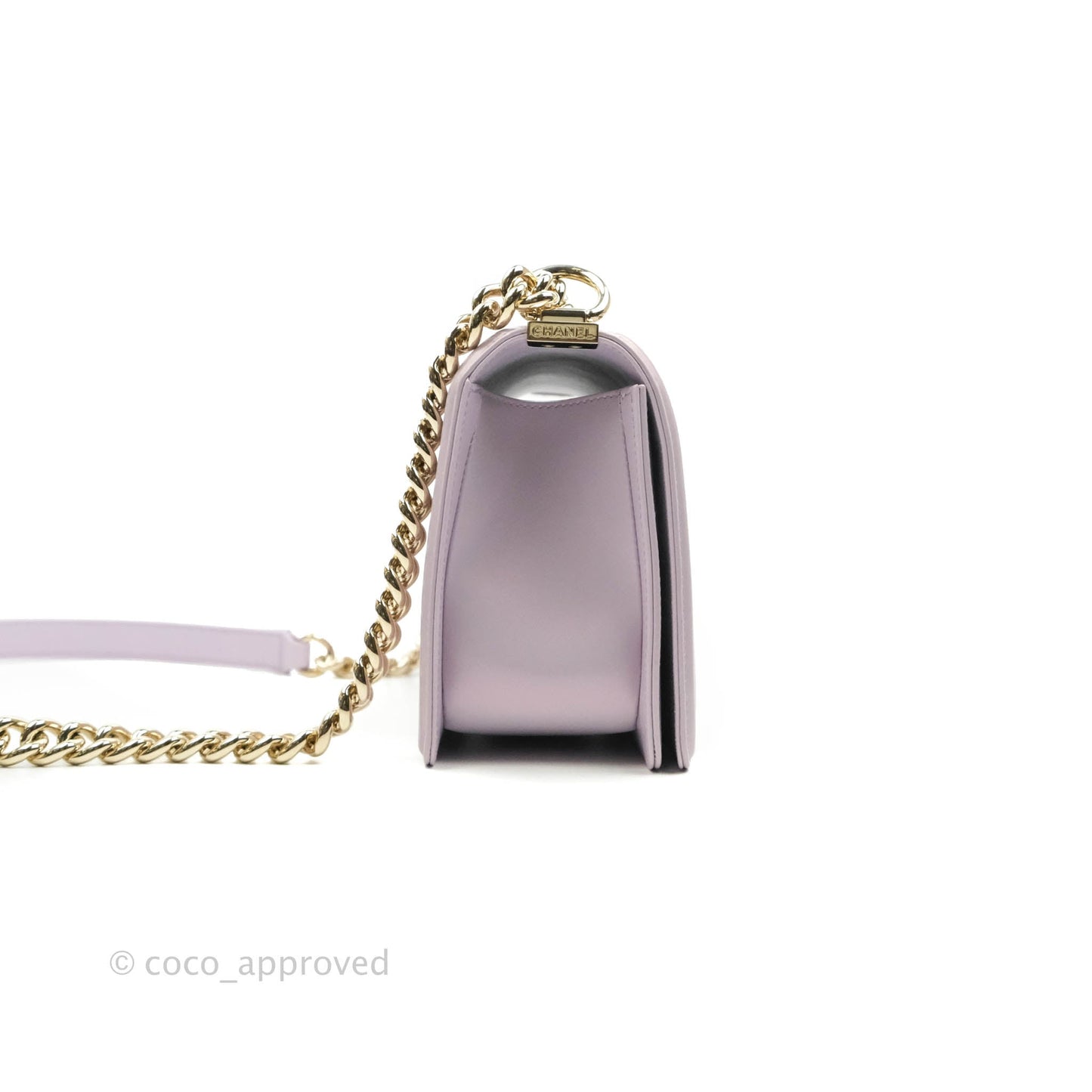 Chanel Quilted Medium Boy Iridescent Lilac Calfskin Light Gold Hardware