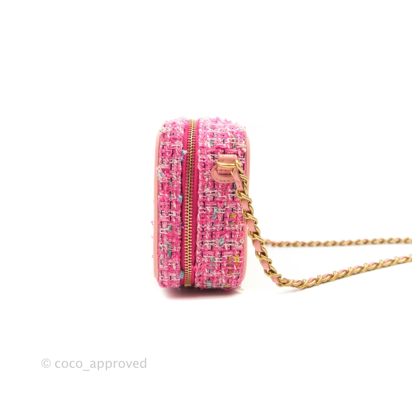 Chanel CC Filigree Vanity Clutch With Chain Pink Tweed