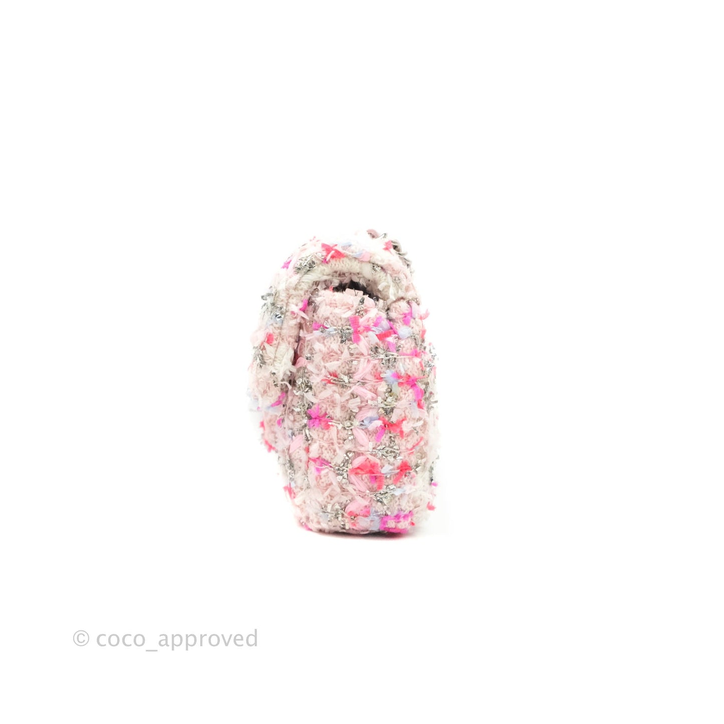 Chanel Mini Rectangular Pink Glitter Tweed Flap Silver Hardware 18S