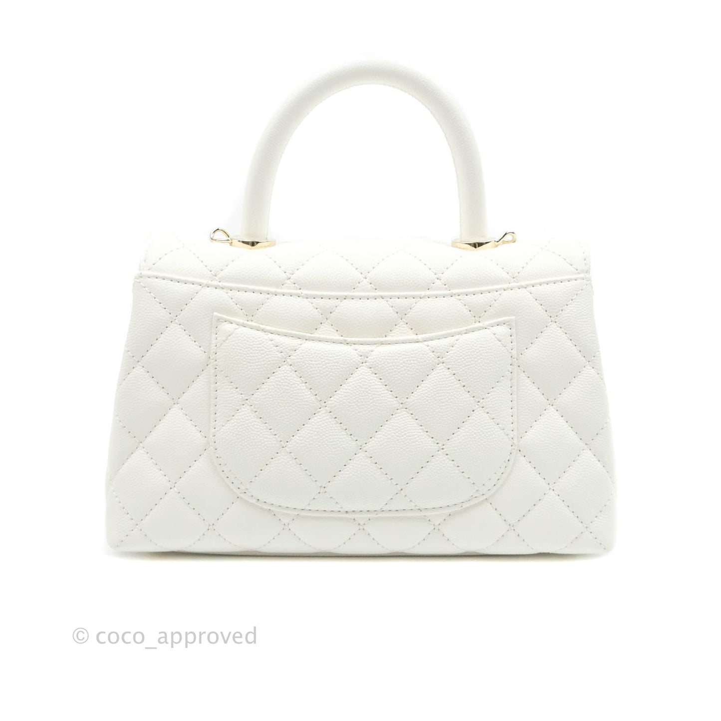Chanel Mini (Small) Coco Handle Quilted White Caviar Gold Hardware