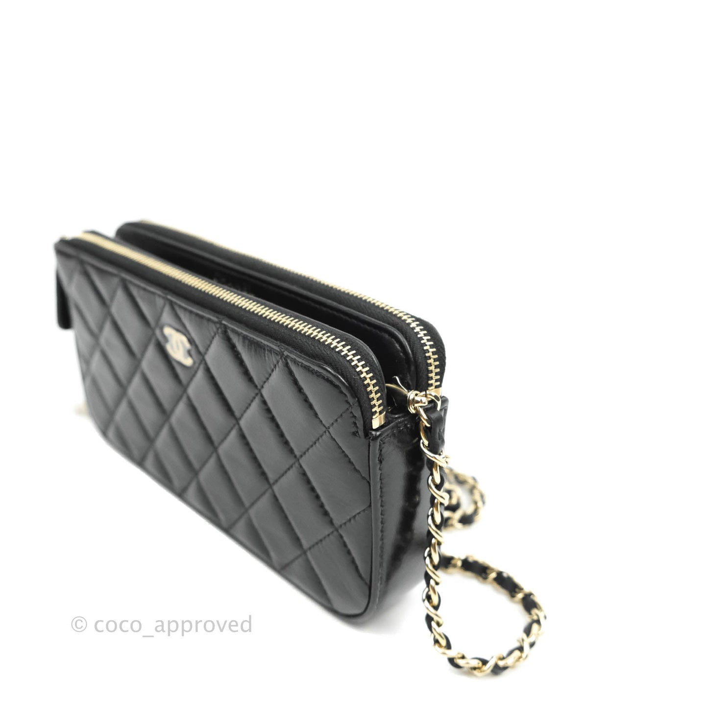 Chanel Pearl Charm Clutch With Chain Black Shiny Calfskin Gold Hardware