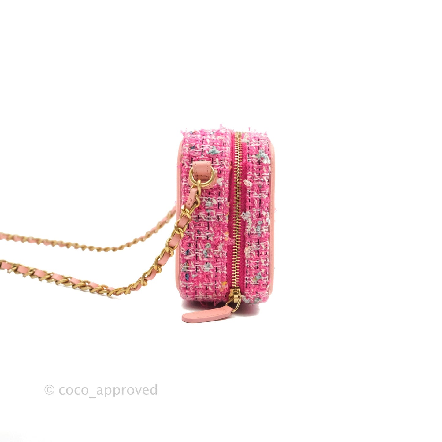 Chanel CC Filigree Vanity Clutch With Chain Pink Tweed