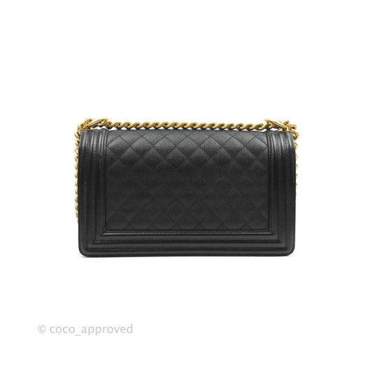 Chanel Medium Quilted Boy Black Caviar Aged Gold Hardware