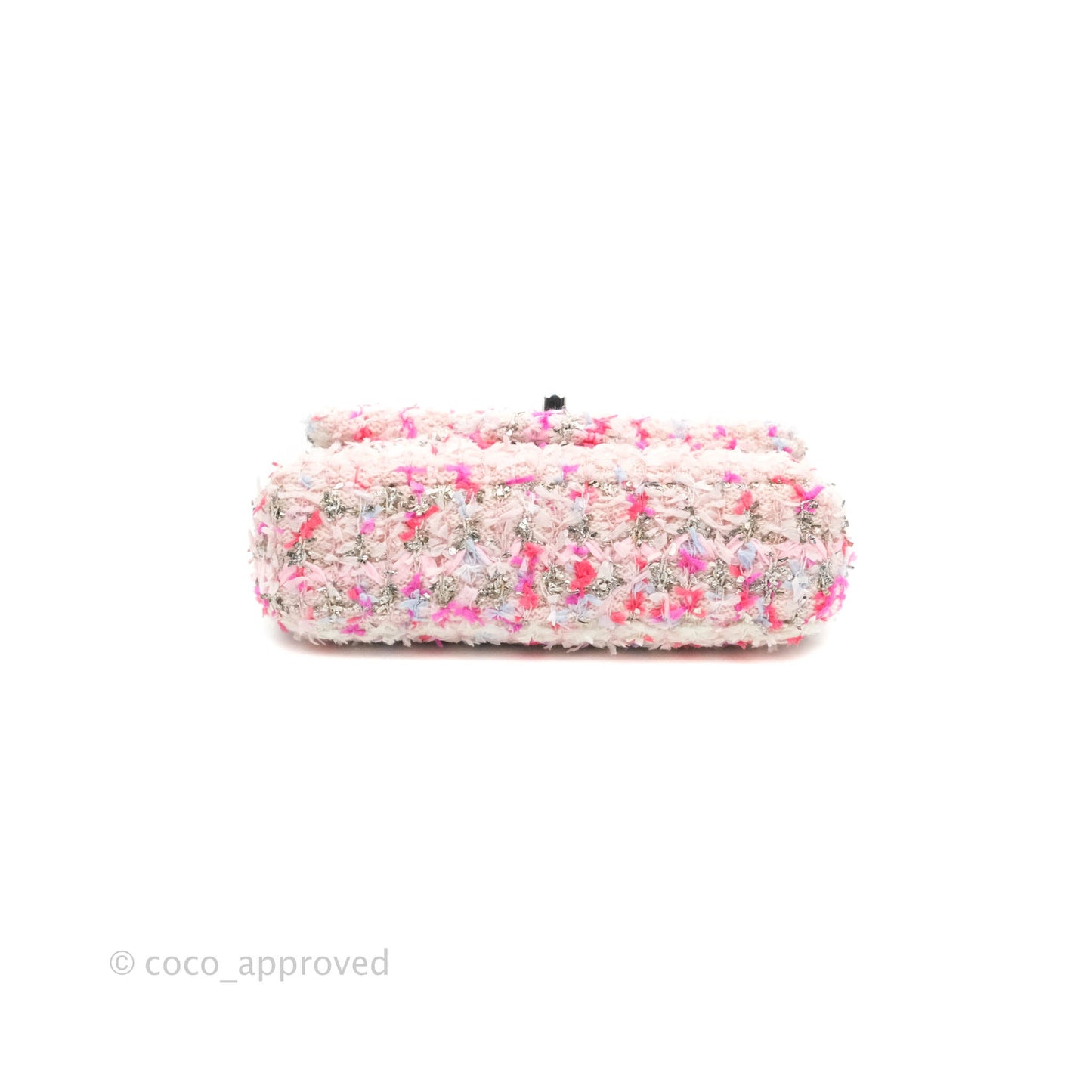 Chanel Mini Rectangular Pink Glitter Tweed Flap Silver Hardware 18S