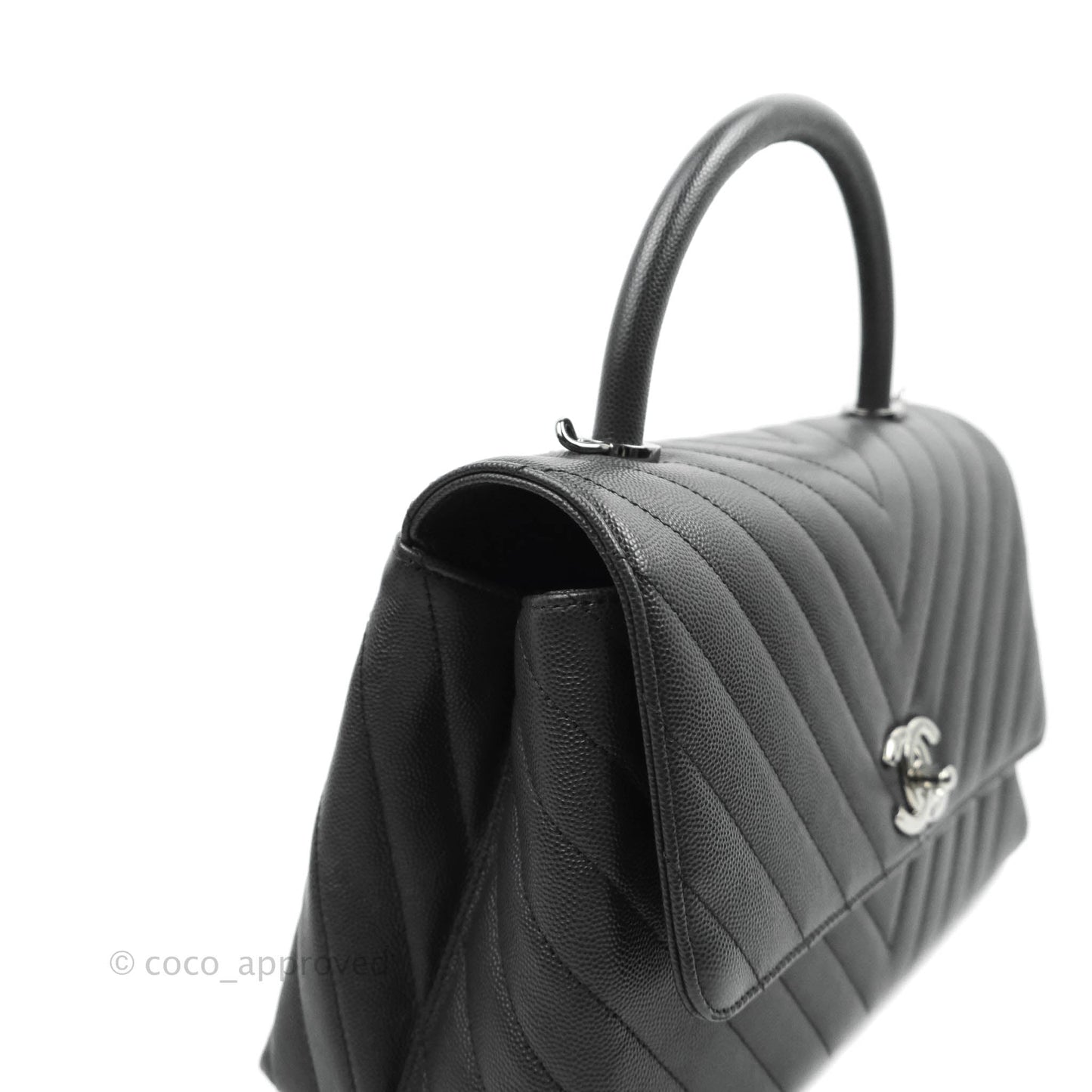 Chanel Medium (Small) Coco Handle Chevron Dark Grey Caviar Black Hardware