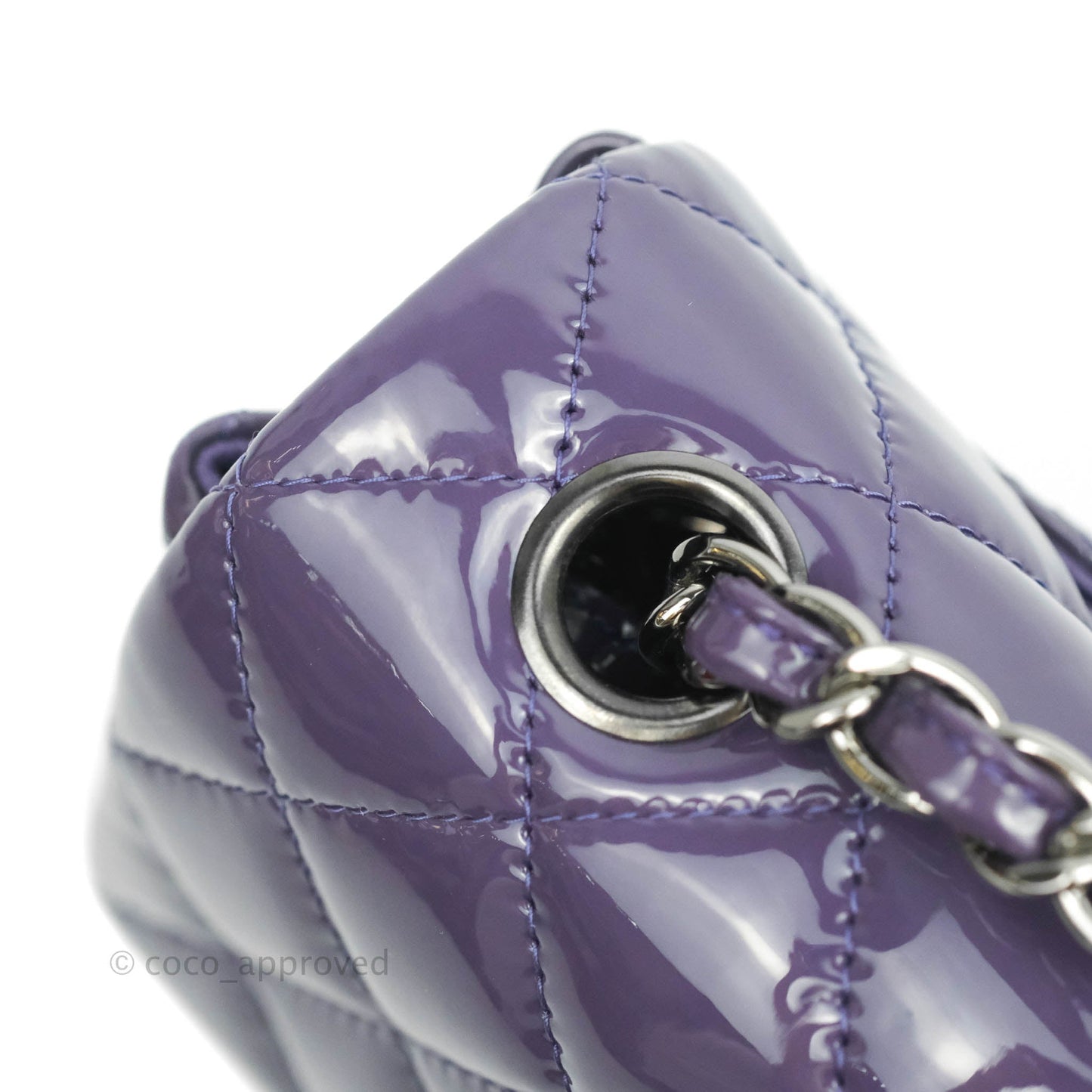 Chanel Quilted Mini Rectangular Flap Purple Patent Gun Metal