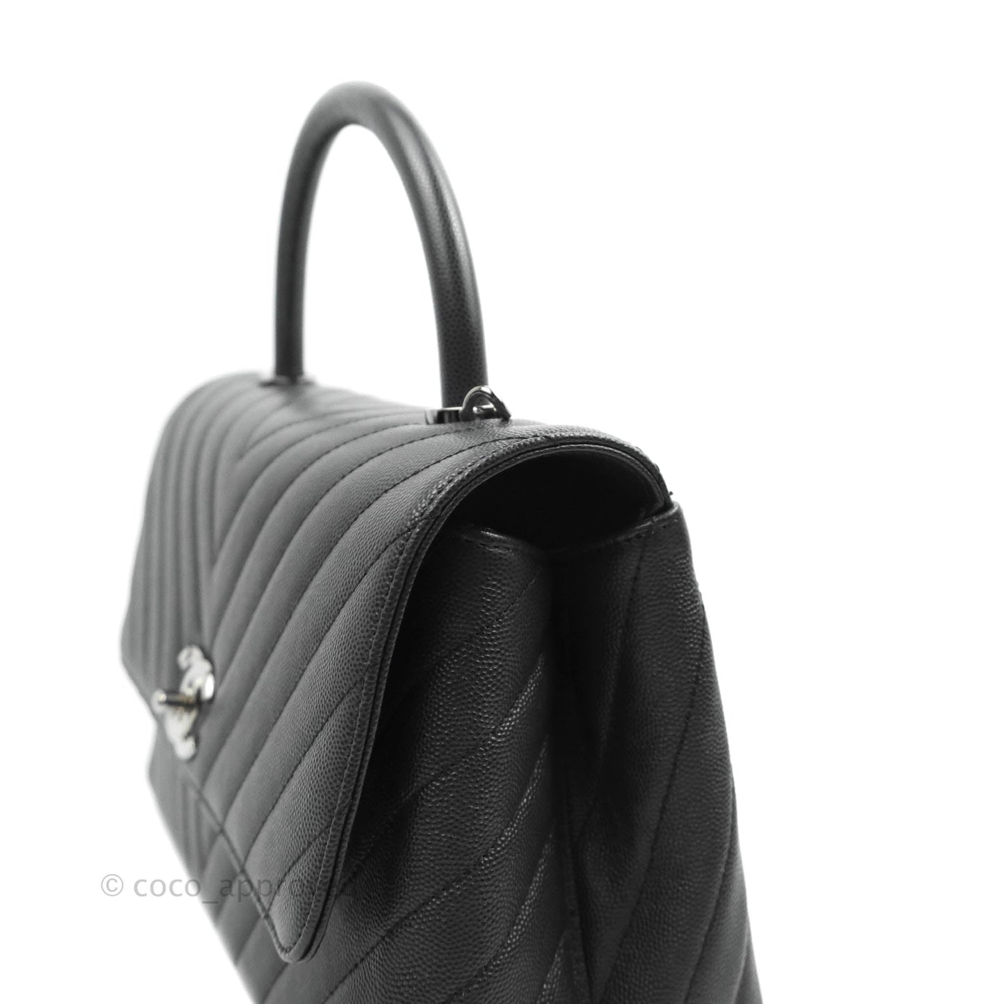 Chanel Medium (Small) Coco Handle Chevron Dark Grey Caviar Black Hardware