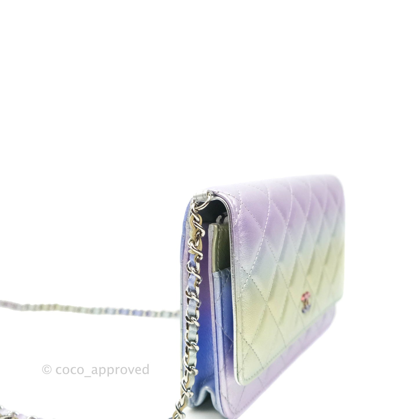 Chanel Quilted Wallet on Chain WOC Metallic Rainbow Lambskin Rainbow Hardware