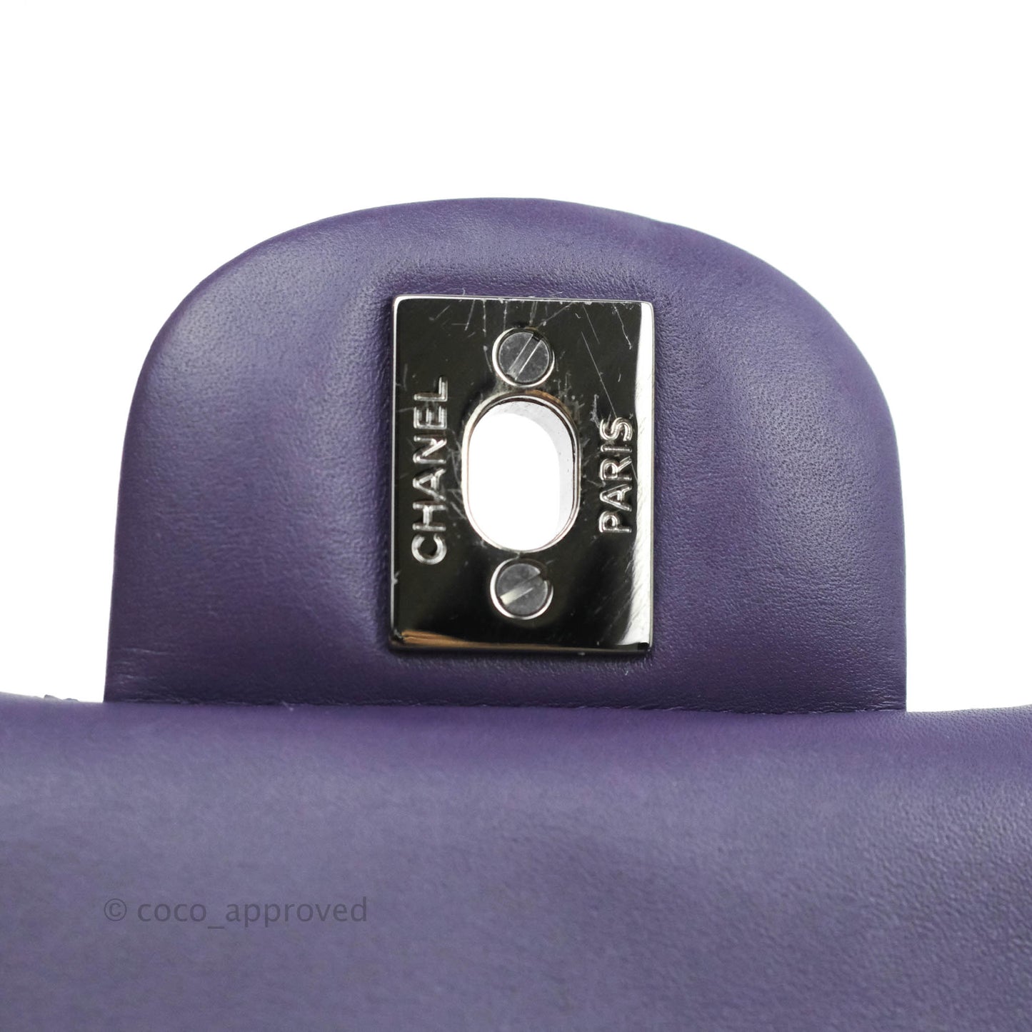 Chanel Quilted Mini Rectangular Flap Purple Patent Gun Metal