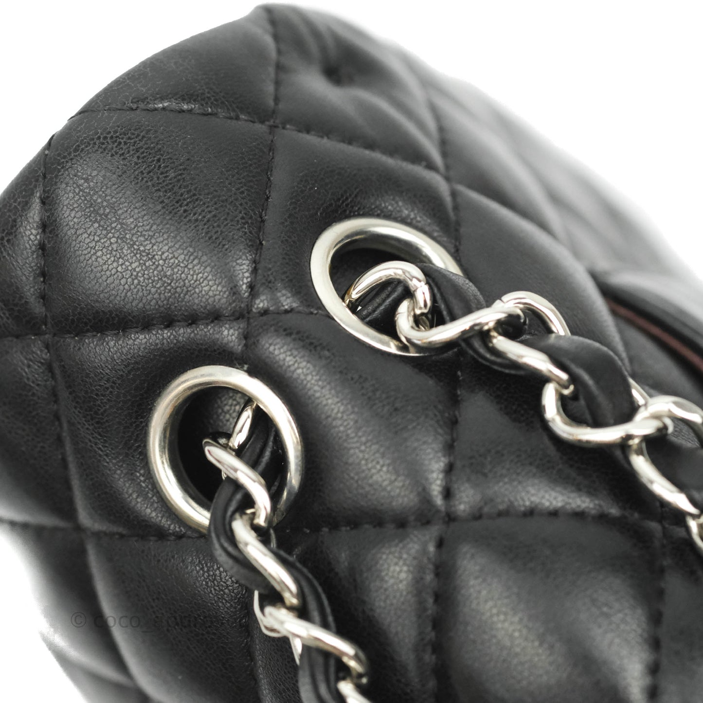 Chanel Classic M/L Medium Double Flap Black Lambskin Silver Hardware