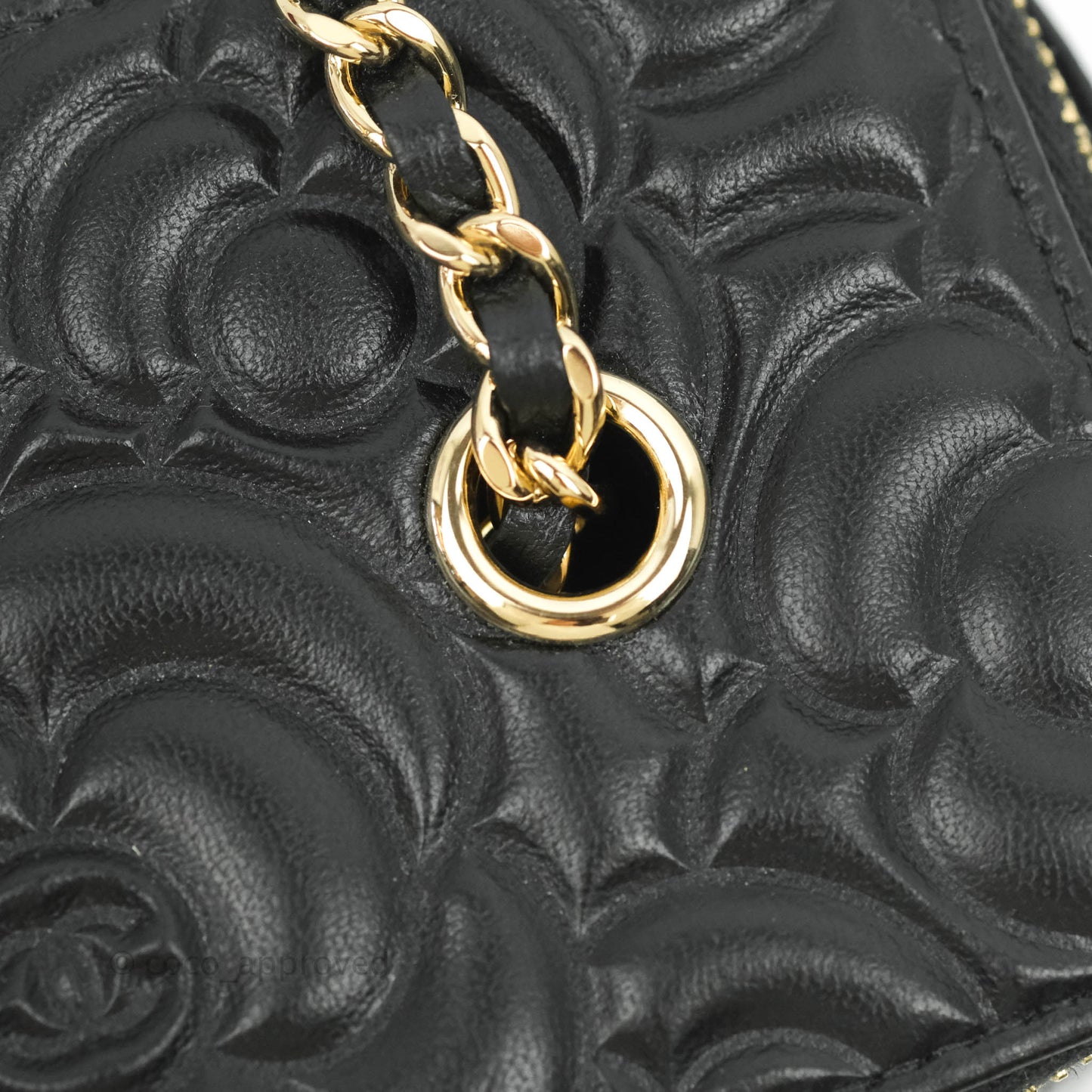 Chanel Vanity Rectangular Camellia Embossed Black Lambskin Gold Hardware