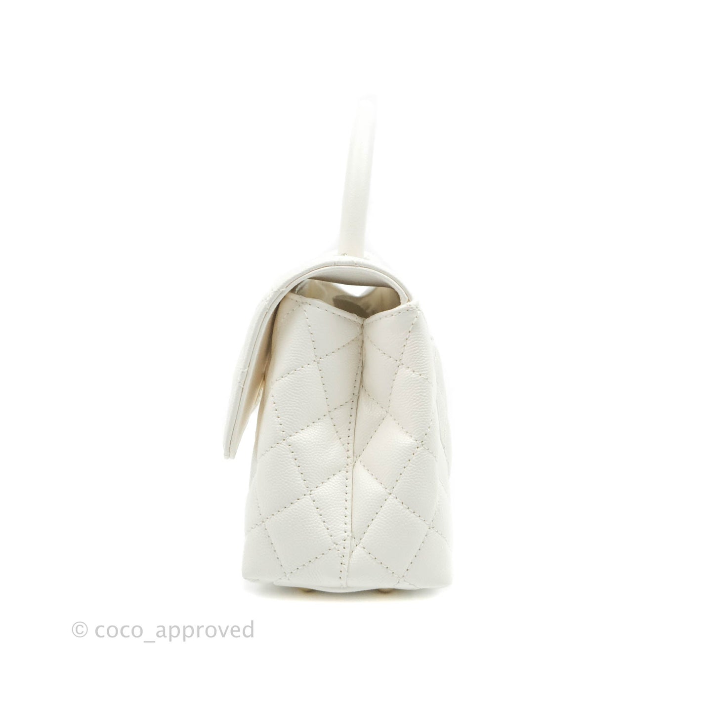 Chanel Mini (Small) Coco Handle Quilted White Caviar Gold Hardware