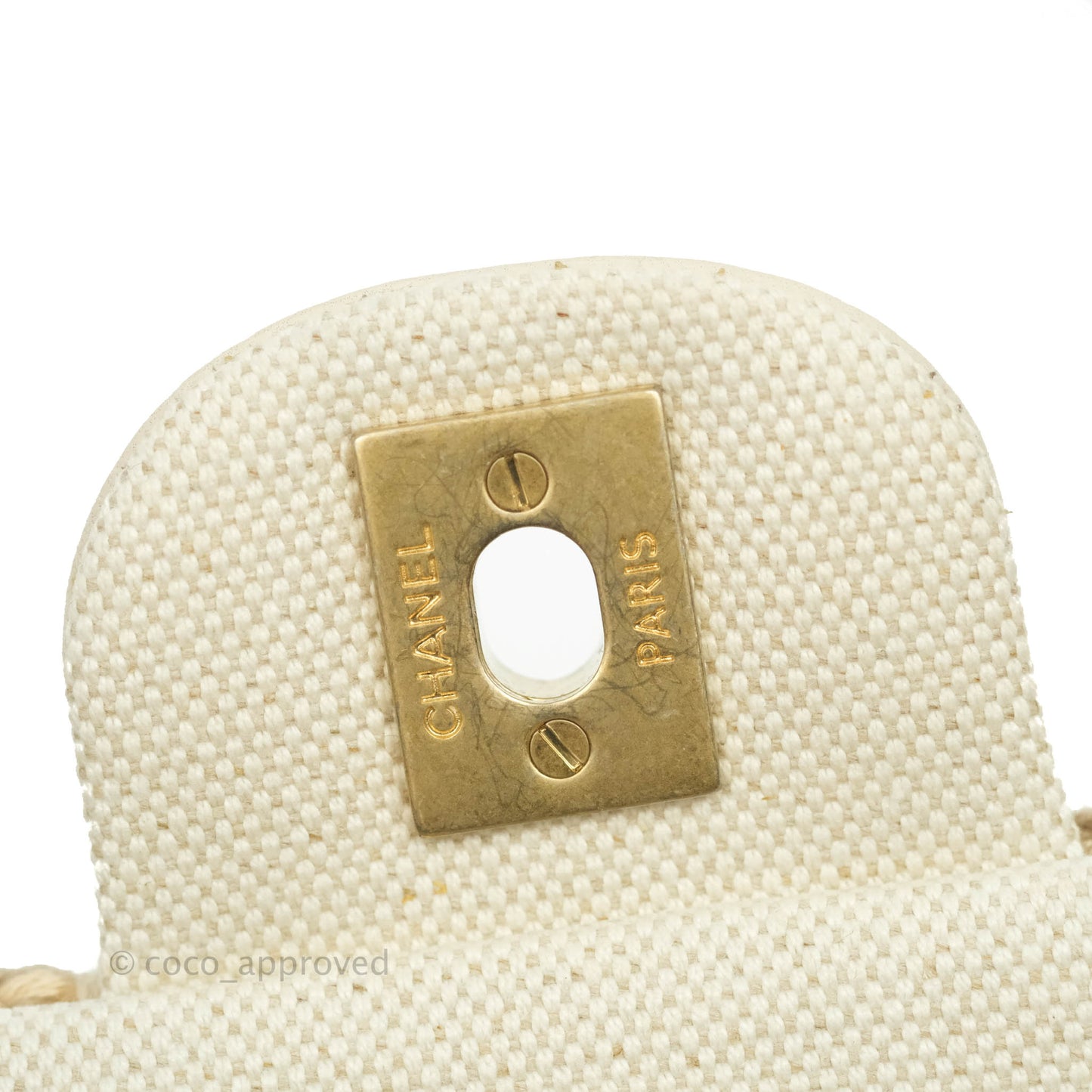 Chanel M/L Medium Flap Beige Tweed Chain Braid Aged Gold Hardware 19P