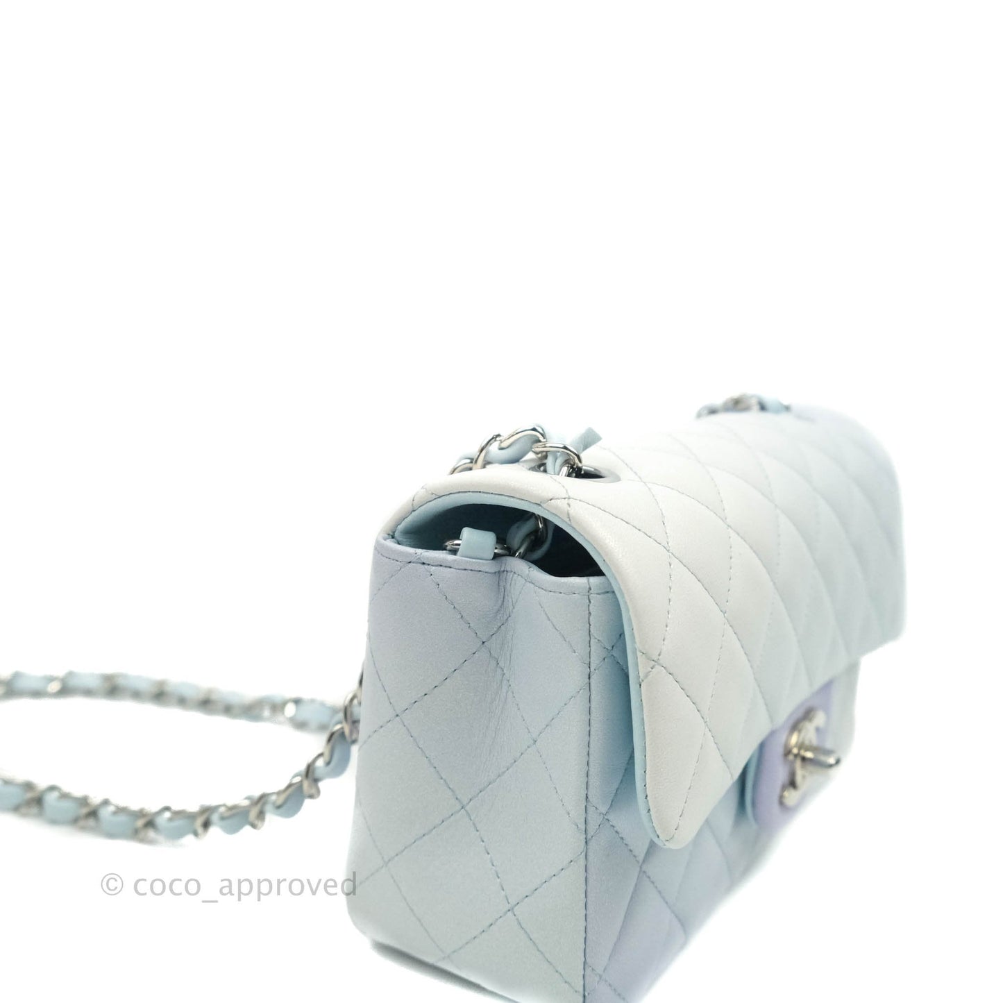 Chanel Quilted Mini Rectangular Flap Iridescent Blue Silver Hardware