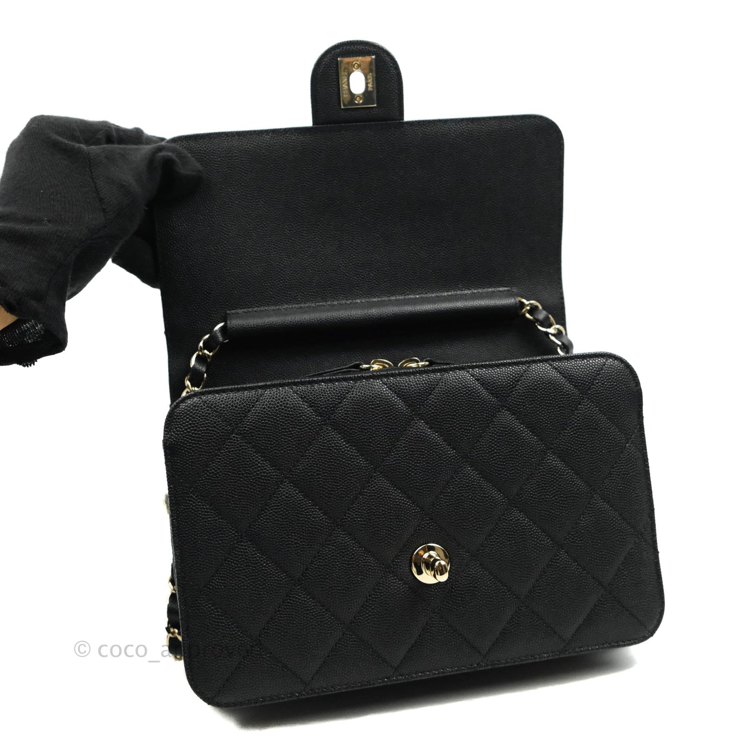 Chanel Quilted Like The Wallet Medium Flap Black Caviar Gold Hardware 22C
