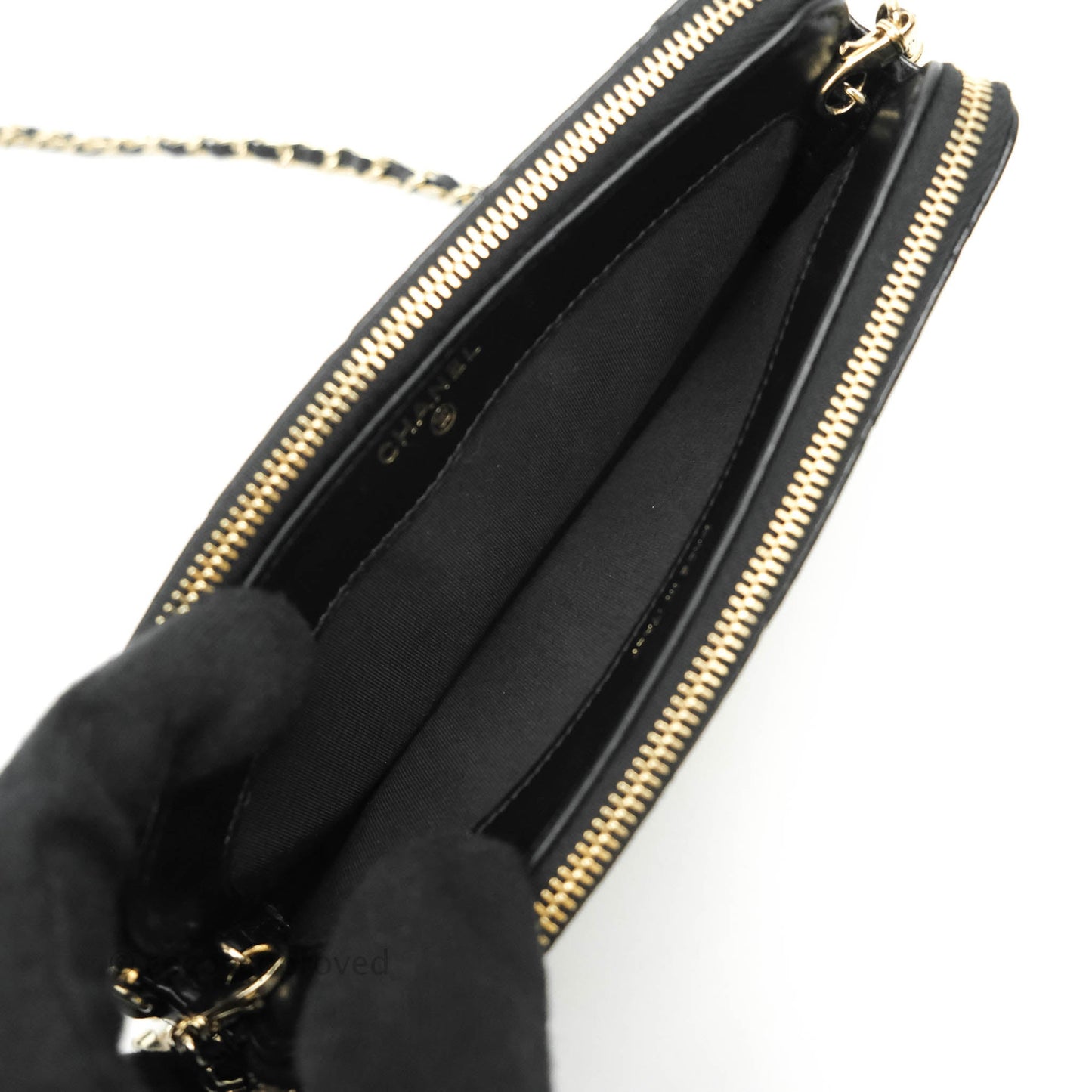 Chanel Pearl Charm Clutch With Chain Black Shiny Calfskin Gold Hardware