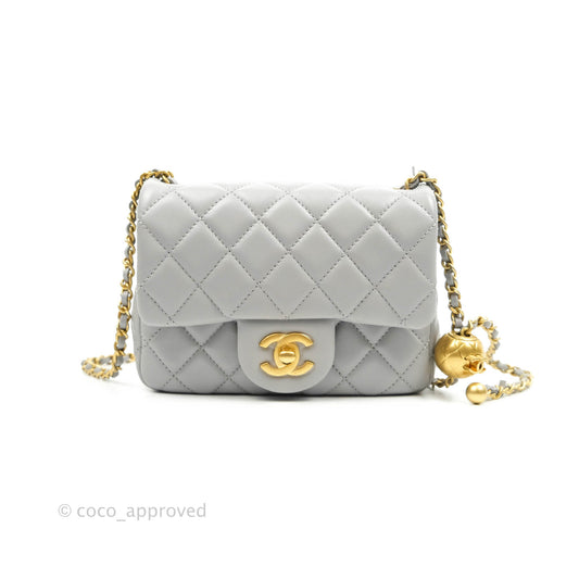 Chanel Pearl Crush Mini Square Quilted Grey Lambskin Aged Gold Hardware