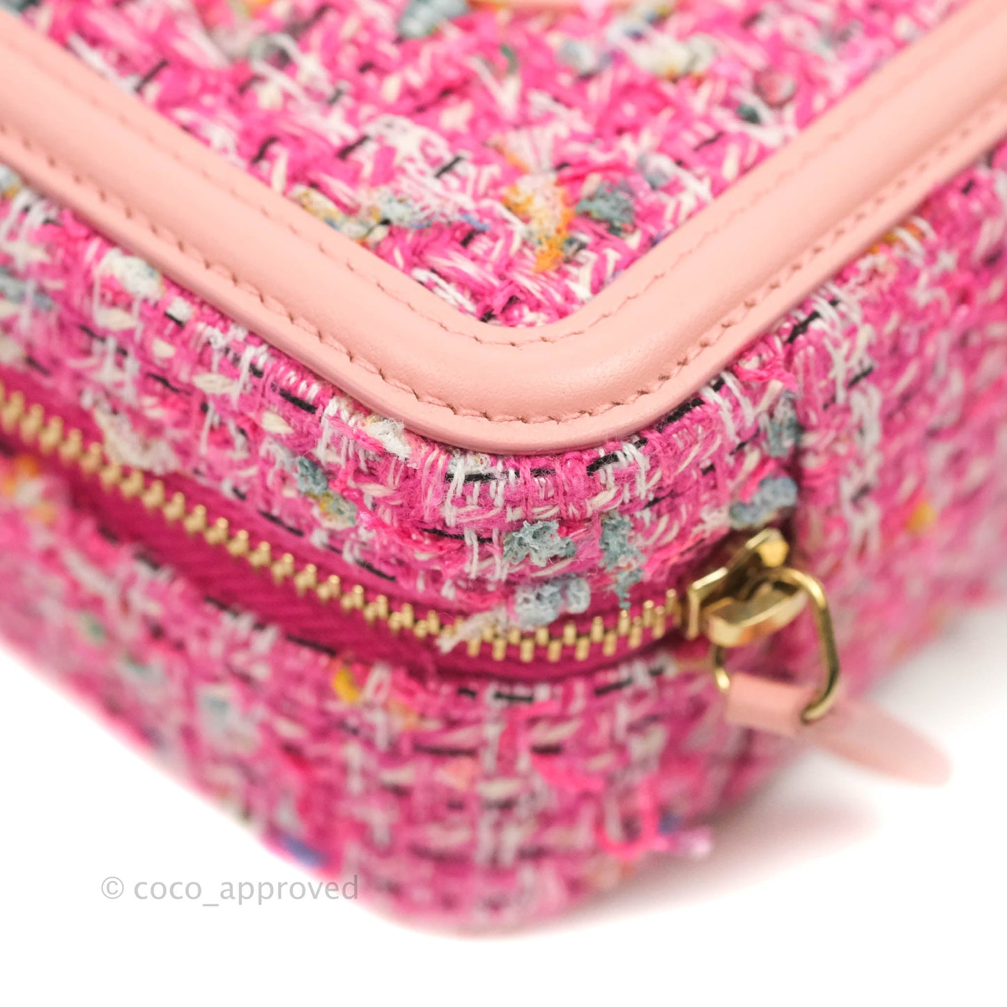 Chanel CC Filigree Vanity Clutch With Chain Pink Tweed