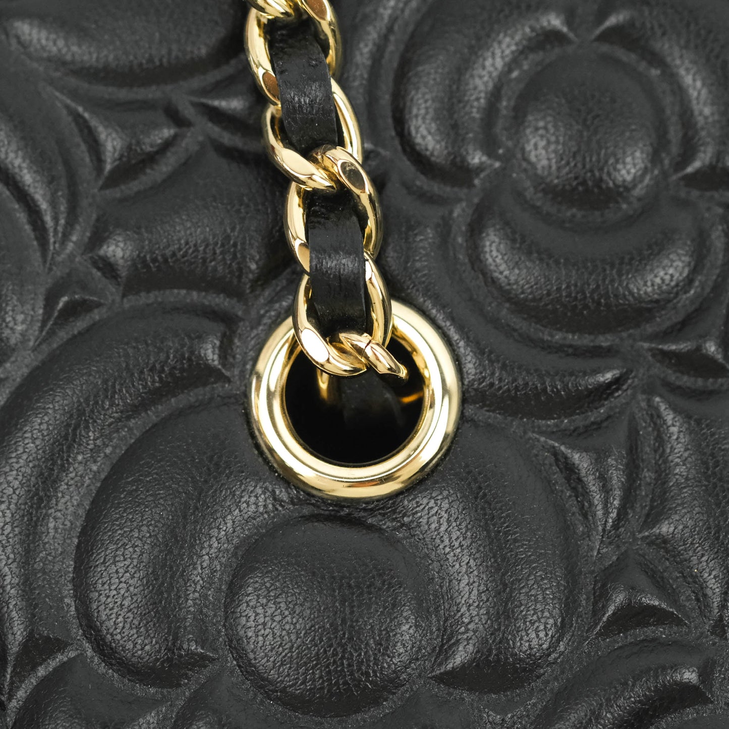 Chanel Vanity Rectangular Camellia Embossed Black Lambskin Gold Hardware