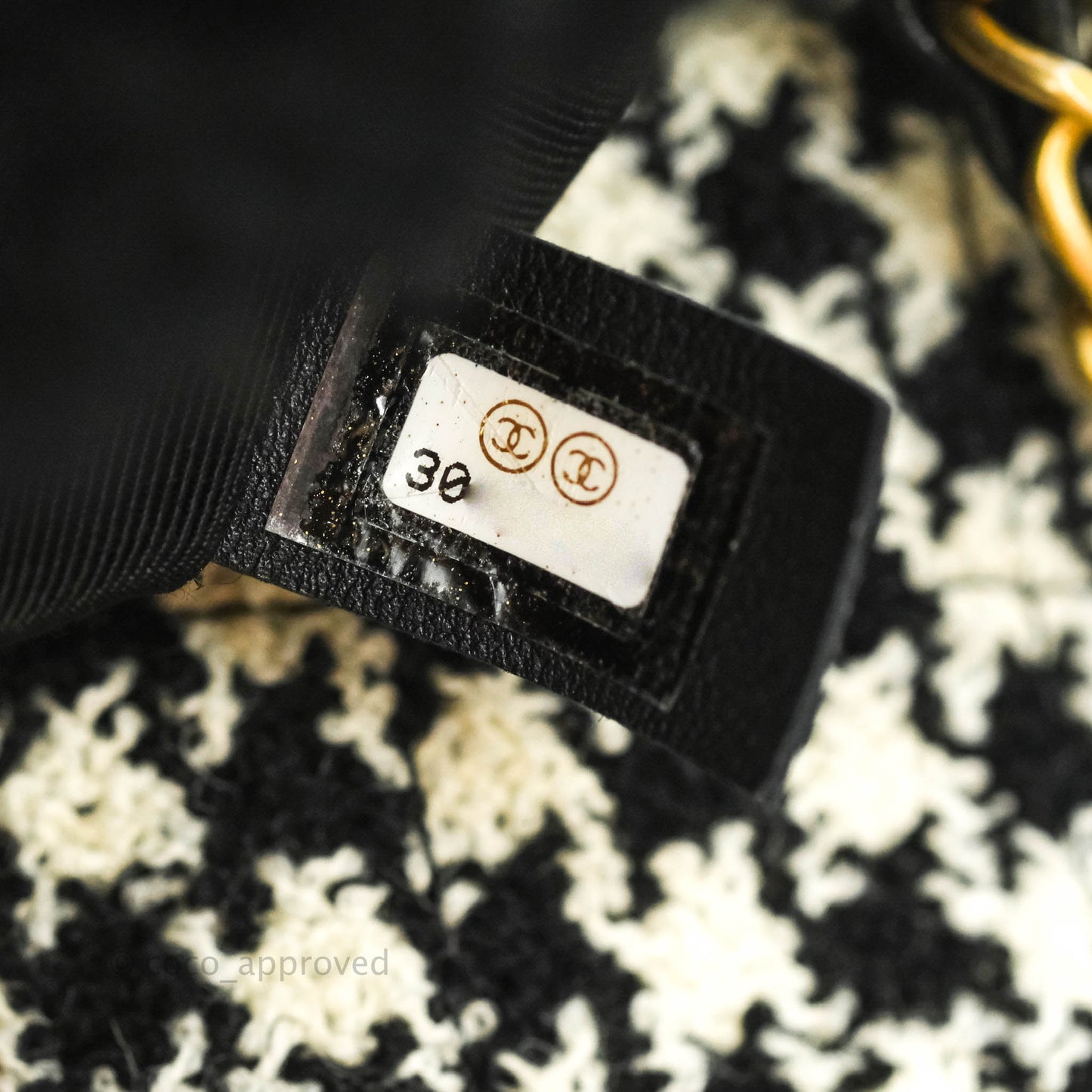 Chanel Mini Square Flap Shearling & Tweed Black & White Aged Gold Hardware 20A