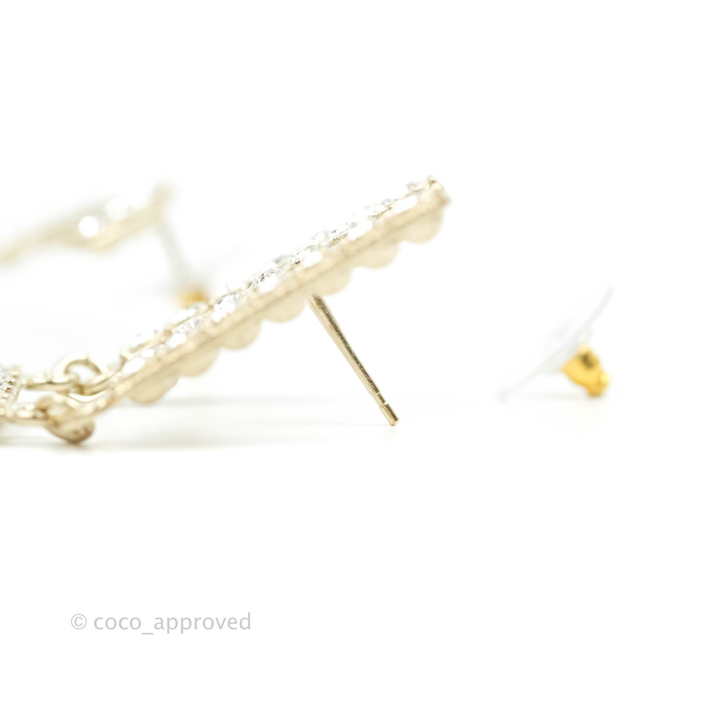 Chanel Crystal Cha-Nel Logo Drop Earrings Gold 20V