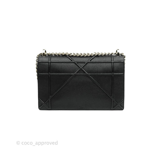 Christian Dior Diorama Medium Flap Shoulder Bag Black Grained Leather Silver Hardware