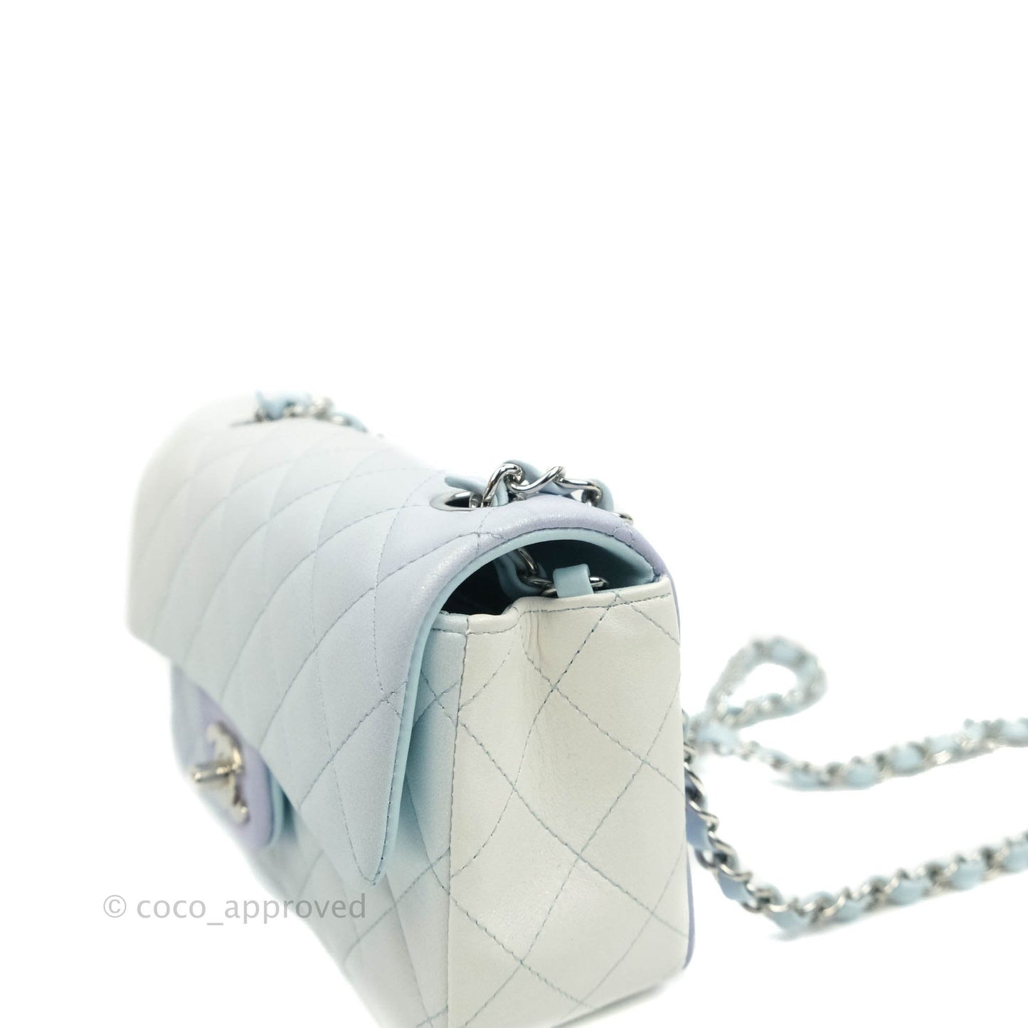 Chanel Quilted Mini Rectangular Flap Iridescent Blue Silver Hardware