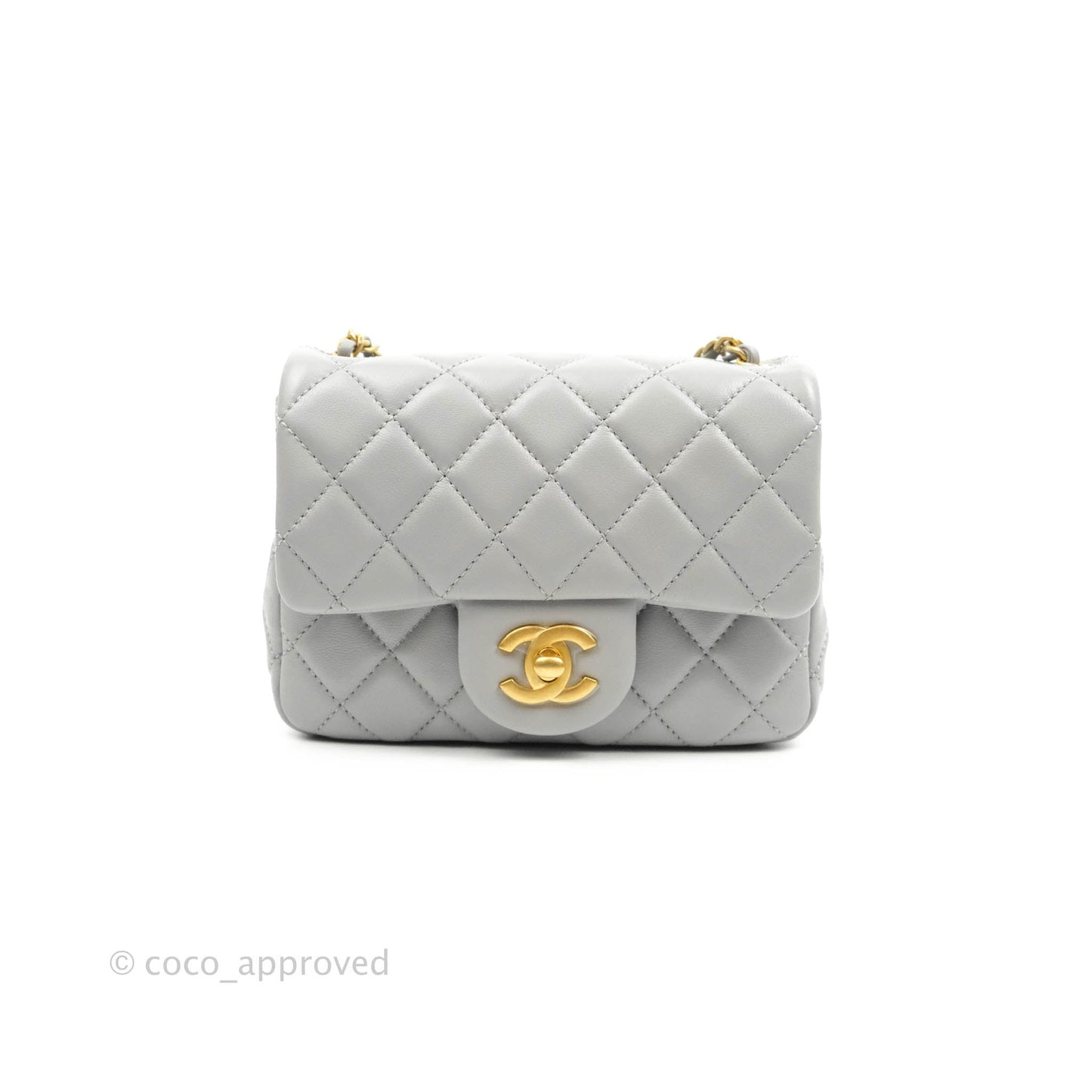 Chanel Pearl Crush Mini Square Quilted Grey Lambskin Aged Gold Hardware