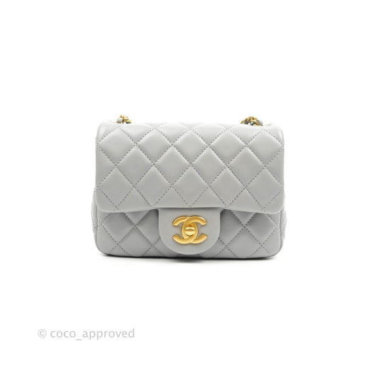 Chanel Pearl Crush Mini Square Quilted Grey Lambskin Aged Gold Hardware