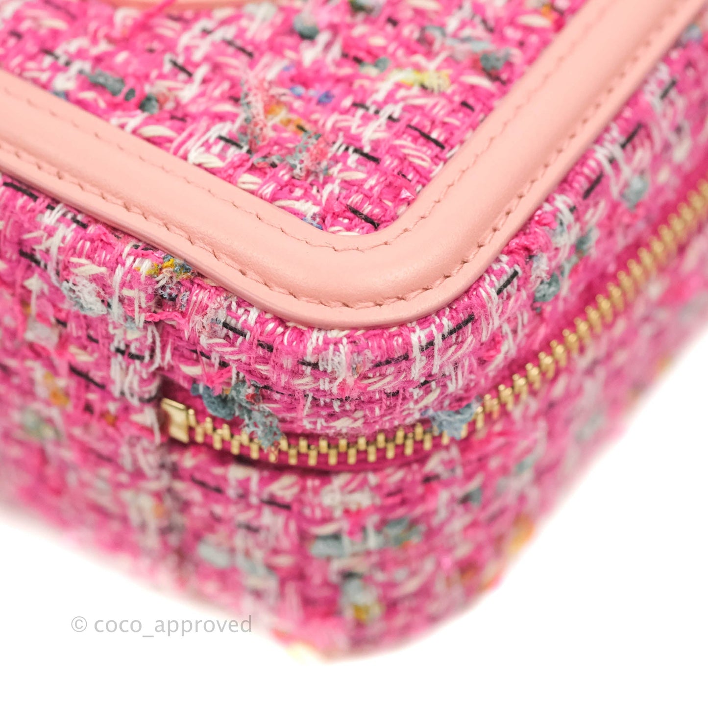 Chanel CC Filigree Vanity Clutch With Chain Pink Tweed