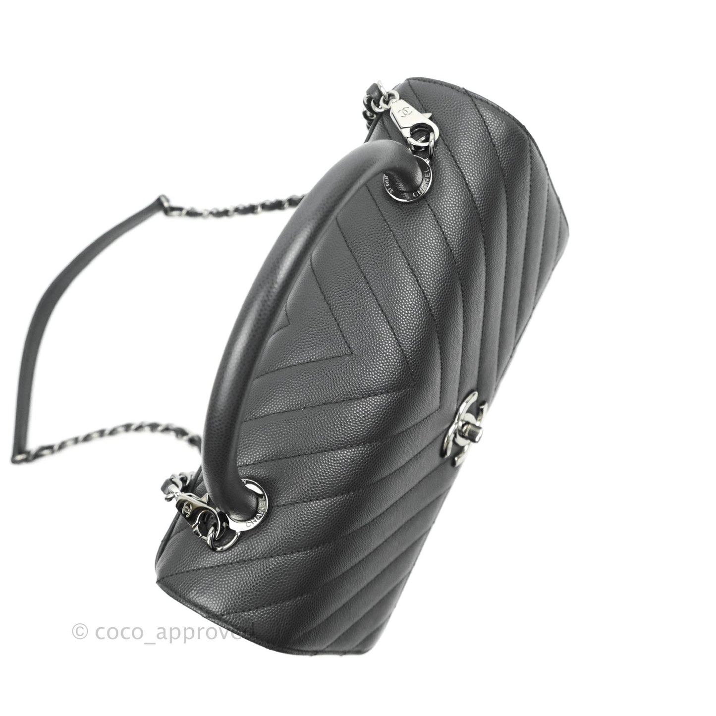 Chanel Medium (Small) Coco Handle Chevron Dark Grey Caviar Black Hardware